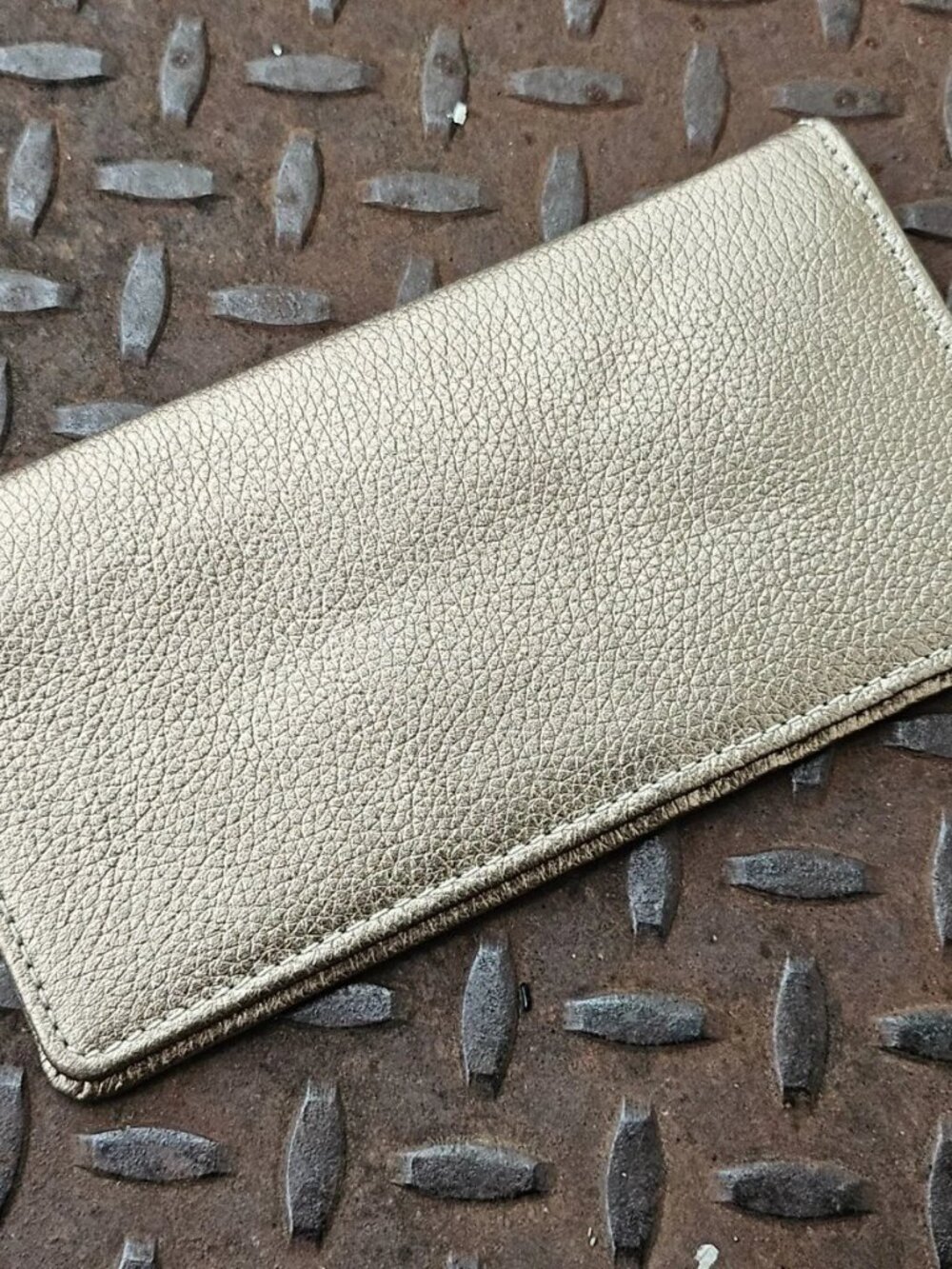 Gold Tone Genuine Leather Long Wallet Travel Cardholder Clutch Purse Handmade